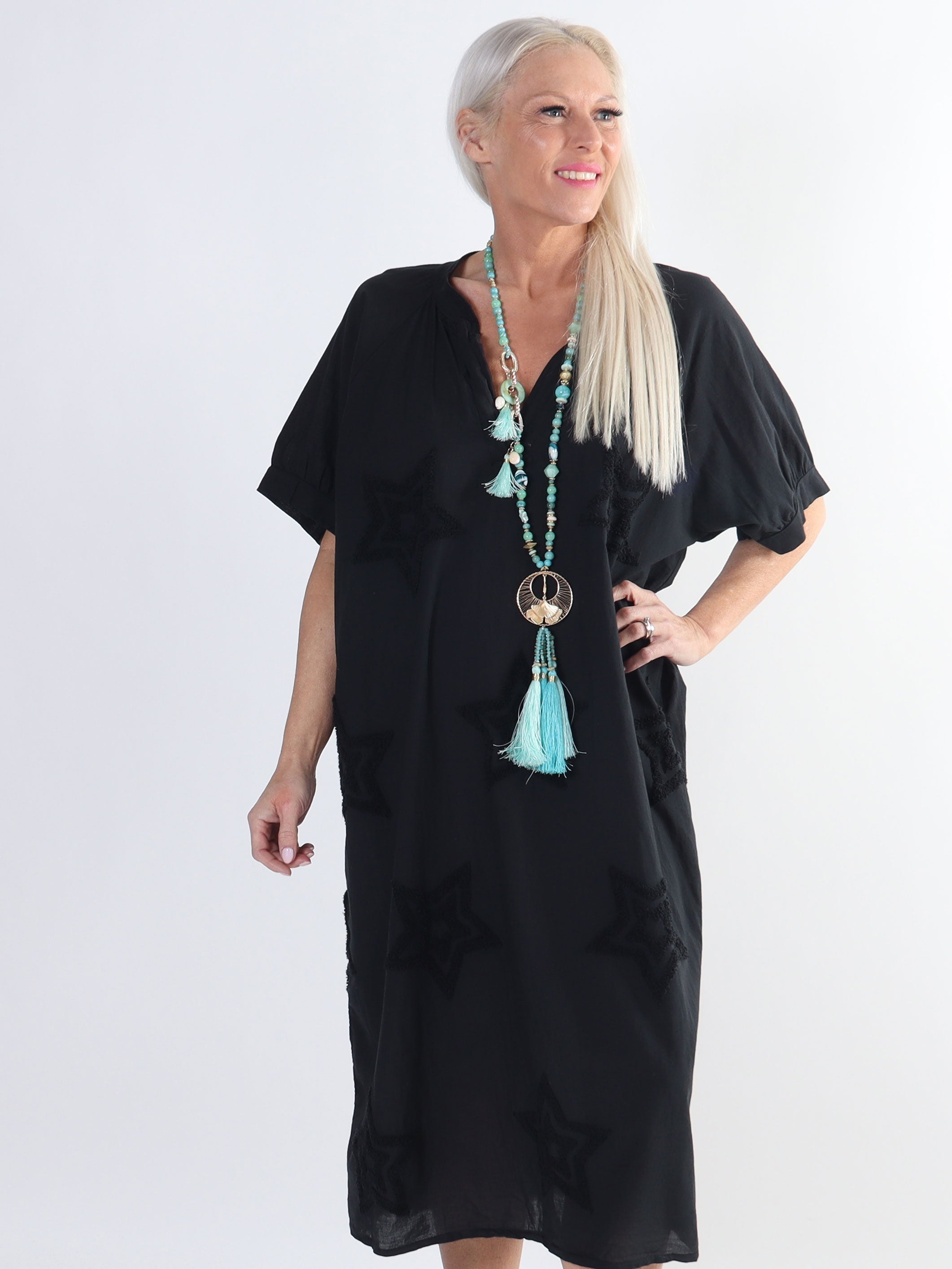 Nannali - Söt bomullsklänning med stjärnor i plus size